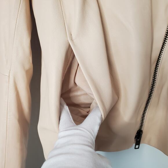 Vince Zip Front Lamb Leather Jacket Biker Moto Jacket Cream Beige Size Medium - Picture 7 of 11
